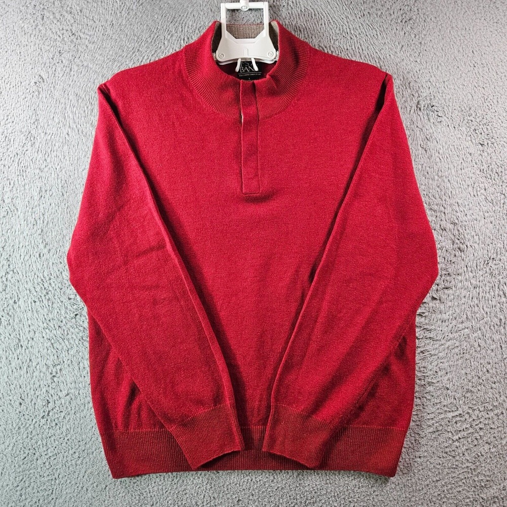 Jos. A Bank Lambs' Wool Blend Sweater Men Large Red Long Sleeve 1/4‎ Button
